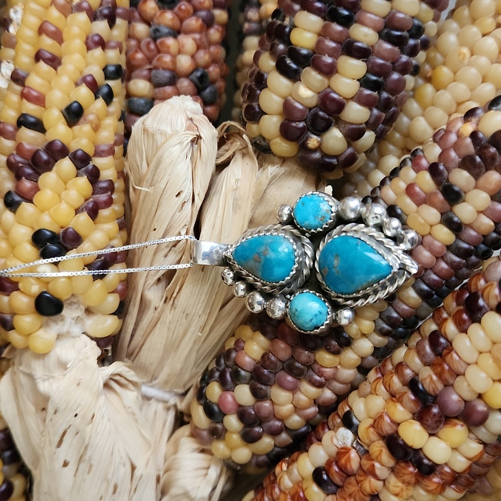 NWOT Native American Navajo Turquoise & Sterling Pendant & Chain 🩵💙🎁